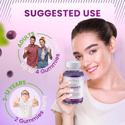 Iron Gummies with Vitamin C for Adults & Kids - Chewable Iron Supplement for Iron Deficiency Anemia, Red Blood Cell Support, Energy, Immune Function, Brain Health, Max Absorption, Grape Flavor, Vegan - görsel 13