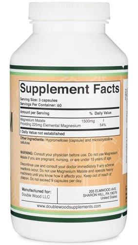 Magnesium Malate Capsules (180 Count) - 1,500mg Per Serving (Magnesium Bonded to Malic Acid), Third Party Tested, Vegan Friendly, Gluten Free by Double Wood Supplements - görsel 2