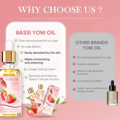 2 Packs Yoni Oil for Women - Strawberry Fresh Feminine Care Oil - All Natural Vaginal Oil Essential Oils, Reduces Odor, Restores pH Balance and Wetness, 1 fl oz/pc
