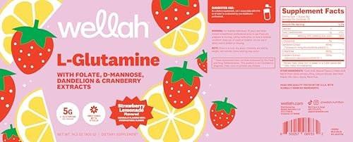 Wellah L-Glutamine Strawberry Lemonade Flavored (50 Servings) - 5g L-Glutamine Per Serving, Sweetened with Stevia - görsel 4