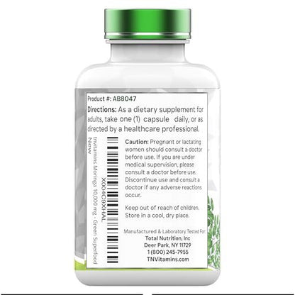 tnvitamins Moringa 120 Capsules | High Potency Moringa Leaf Extract Superfood Supplement for Energy, Vitality & Antioxidant Support