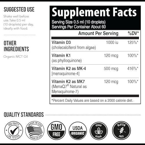 Total K2® | Vitamin K2 as MK7 & MK4 | Plus K1 & Vitamin D3 Cofactor - 620 mcg K2 per Serving - All-Trans MK7 from MenaQ7® - Full-Spectrum Vitamin K - Vegan, Organic Certified (Liquid 1 oz) - görsel 12