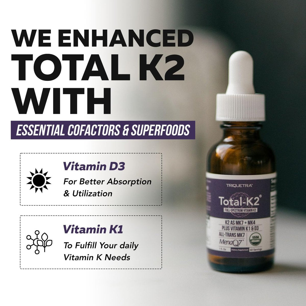 Total K2® | Vitamin K2 as MK7 & MK4 | Plus K1 & Vitamin D3 Cofactor - 620 mcg K2 per Serving - All-Trans MK7 from MenaQ7® - Full-Spectrum Vitamin K - Vegan, Organic Certified (Liquid 1 oz) - görsel 9