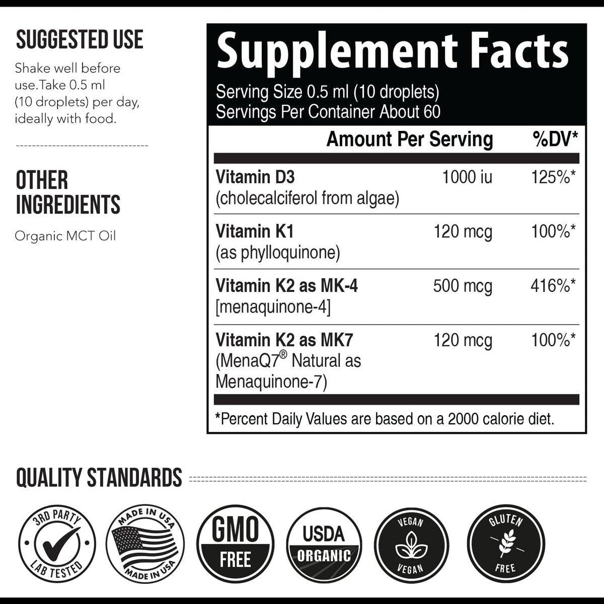 Total K2® | Vitamin K2 as MK7 & MK4 | Plus K1 & Vitamin D3 Cofactor - 620 mcg K2 per Serving - All-Trans MK7 from MenaQ7® - Full-Spectrum Vitamin K - Vegan, Organic Certified (Liquid 1 oz) - görsel 11