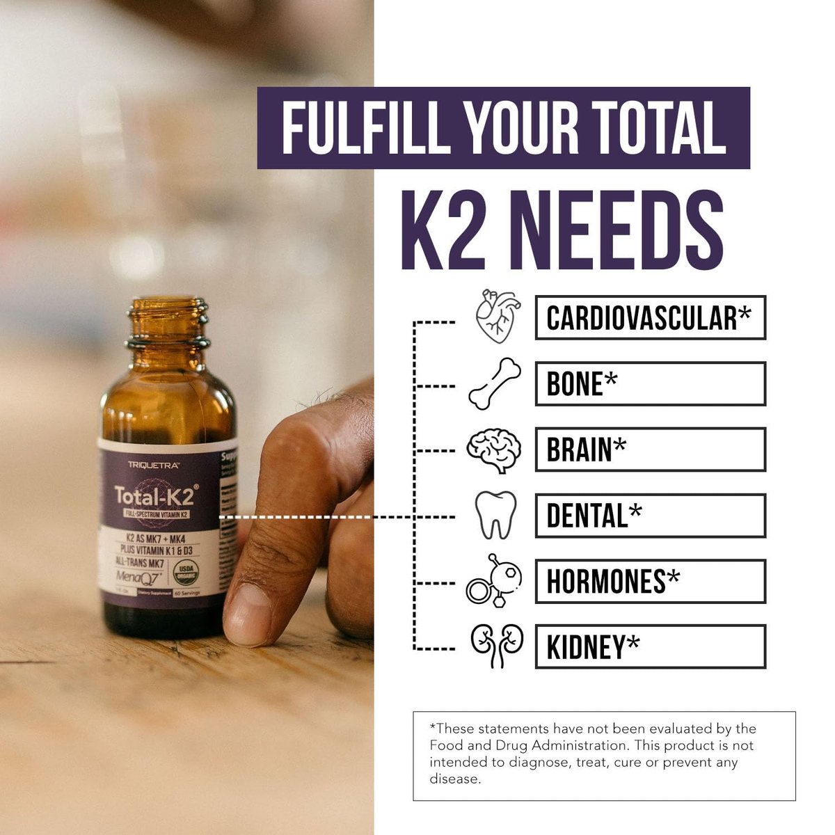 Total K2® | Vitamin K2 as MK7 & MK4 | Plus K1 & Vitamin D3 Cofactor - 620 mcg K2 per Serving - All-Trans MK7 from MenaQ7® - Full-Spectrum Vitamin K - Vegan, Organic Certified (Liquid 1 oz) - görsel 7