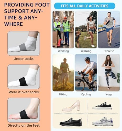 HiRui Arch Support Braces (Pair) for Plantar Fasciitis Relief - Adjustable Neoprene Arch Support Wraps with Gel Pads for Flat Feet High & Fallen Arch, Wear Over or Under Socks, Fits All Shoes (Black)