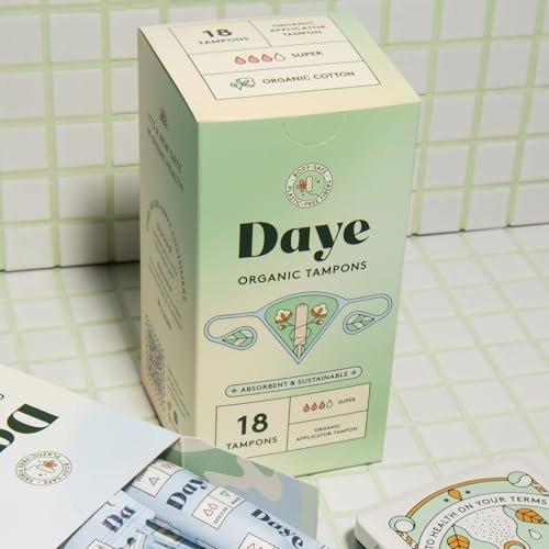 Daye Organic Tampons Super | 18ct | Pesticide & Metal Tested, 100% Organic Cotton for Heavy Flow | No-Shed Sleeve, Sugarcane Applicator - görsel 3
