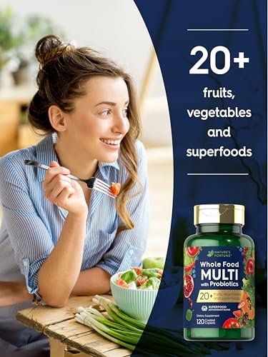 Nature's Fortune Whole Food Multivitamin with Probiotics | 120 Coated Caplets | Made with 20 Fruits and Vegetables | Non-GMO & Gluten Free Supplement - görsel 1