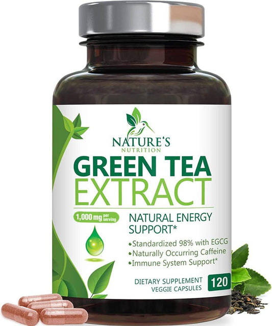Green Tea Extract Capsules - 3X Strength Green Tea Extract 1000 mg Per Serving Pills with 45% EGCG & 98% Polyphenols for Natural Energy - Antioxidant Herbal Heart Support Supplement - 120 Capsules