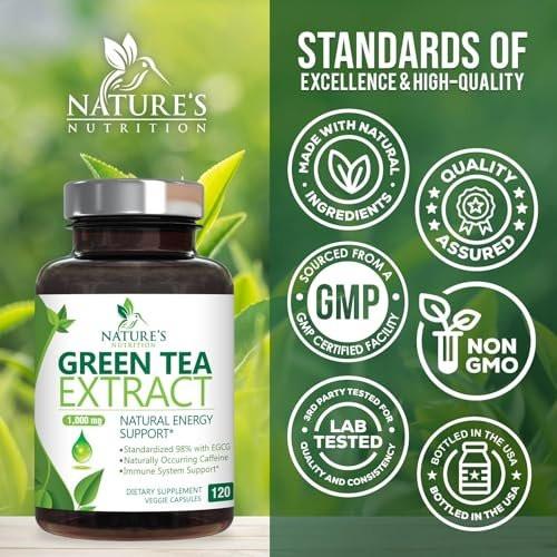 Green Tea Extract Capsules - 3X Strength Green Tea Extract 1000 mg Per Serving Pills with 45% EGCG & 98% Polyphenols for Natural Energy - Antioxidant Herbal Heart Support Supplement - 120 Capsules - görsel 8
