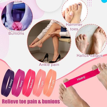 WinnerWhy Set of 5 Toe Stretcher Band Separator Spacer Bunion Correction Hallux Valgus Alignment Foot Stretcher Straightener Resistance Loop Yoga Exercise Foot Care with Carry Bag (Pink)