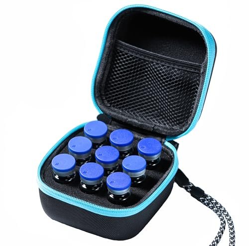 Moyite 9 Vials Holder, Insulin Peptide Vial Case for Fridge, with Hand Strap, Fits 5ml 10ml Vial for Peptide, GLP-1 and Insulin Storage, Not Fit Tall 10ml Vial, Black and Blue Zipper - görsel 2