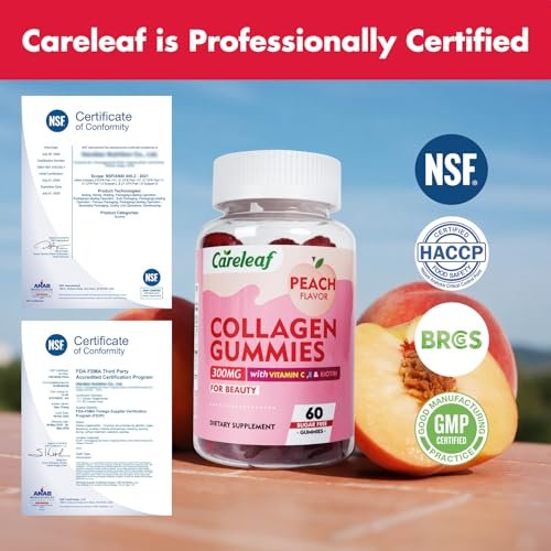 careleaf Sugar Free Collagen Gummies with Vitamin C & E – Support Natural Collagen Production, Healthy Hair, Nails & Bones – Peach Flavor, 60 Gummies (30 Days Supply) - görsel 7