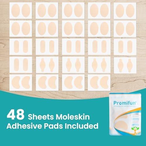 Promifun Moleskin Strips with Adhesive Blister Prevention Pads Mole Skin Tape Stickers for Feet Heel Shoes Padding-48 Sheets of 4 Shapes, Beige - görsel 2