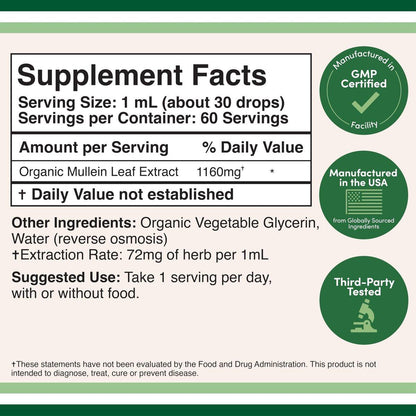 Double Wood Supplements Mullein Leaf Drops for Lungs, 2 FL OZ (60 Servings) – Supports Lung & Respiratory Health (Better Absorbed Than Capsules)