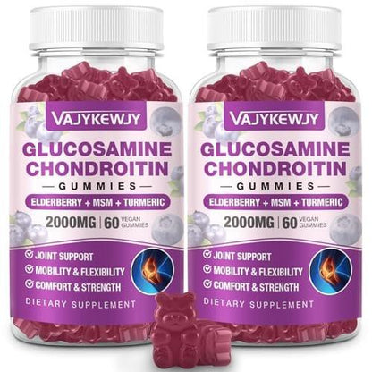 VAJYKEWJY 2 Packs 2000mg Glucosamine Chondroitin Gummies - Extra Strength Joint Support Supplement with MSM & Turmeric, Antioxidant Immune Support - 120 Gummies