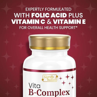 SIGNIFY NATURE VitaBComplex with Vitamin C and E, B Complex Vitamins for Women & Men, BComplex Supplements, VIT B1, B2, B3, B5, B6, B8, B9, B12, Super B Softgels - 60 CT