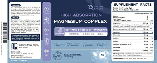 NATURE TARGET Magnesium Powder Supplement with Glycinate, Citrate, Malate, Magnesium Complex with L-Theanine & Vitamin B6 for Muscle, Heart & Brain, Vegan, 10.58 oz (100 Servings), Lemon Orange Flavor