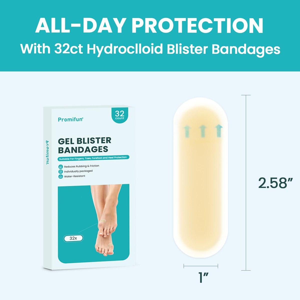 Promifun Waterproof Hydrocolloid Blister Bandages - Gel Pads for Foot, Toe Healing & Prevention (32ct, Spot Pack) - görsel 13