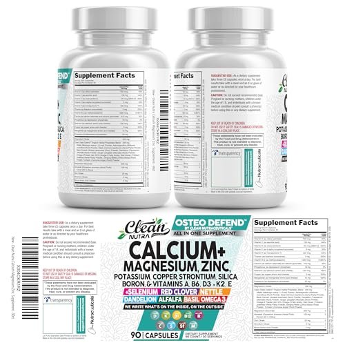 Allin1 Calcium Magnesium Zinc Supplement with Potassium, Copper, Strontium, Silica, Vitamin D3 K2, Boron, Vitamin B1 B12 Red Clover Herb Alfalfa Basil Pills for Men & Women Clean Nutra Osteo Defend - görsel 5
