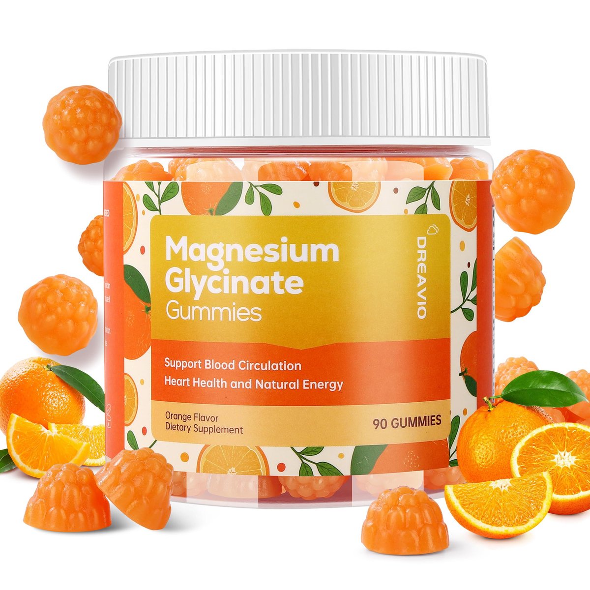 DREAVIO 90 Count Magnesium Glycinate Gummies with Ashwagandha Supplement - Sugar Free Zinc Magnesium Glycinate Supplement Ashwagandha Gummies for Adults Orange Flavor - görsel 2