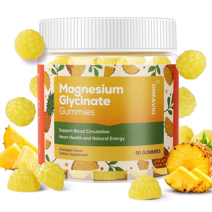 DREAVIO 90 Count Magnesium Glycinate Gummies w/Ashwagandha Supplement - Sugar Free Zinc Magnesium Glycinate Supplement Ashwagandha Gummies for Adults Pineapple Flavor