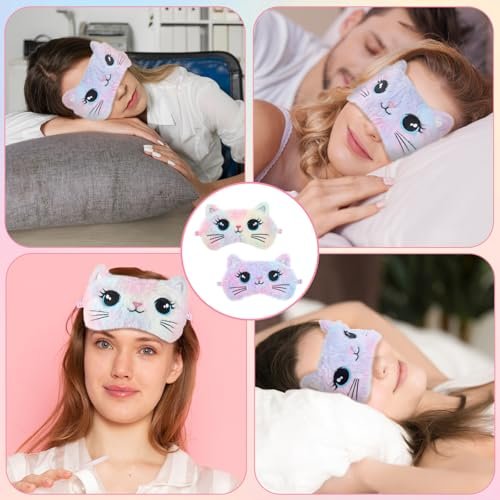 Sleep Mask for Kids, 2 Pcs Cute Cat Sleeping Eye Mask Colorful Soft Plush Girls Sleep Masks Comfortable Funny Animal Night Eye Masks for Sleeping for Women Girls Home Travel - görsel 8
