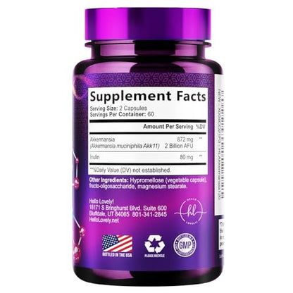 Akkermansia Probiotic - 2 Billion AFU per Serving - Best Strain for GLP-1 Production Support with Prebiotic Fiber for Natural Digestive & Gut Health - Bottled in USA for Women & Men - 120 Capsules