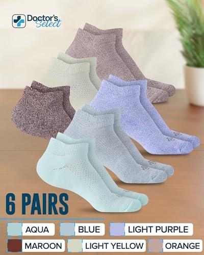 Doctor's Select Viscose Bamboo Ankle Diabetic Socks for Women and Men - 6 Pairs | Diabetic Ankle Socks for Women | Mens Diabetic Socks | Aqua, Blue, Light Purple, Maroon, Light Yellow, Orange - görsel 11