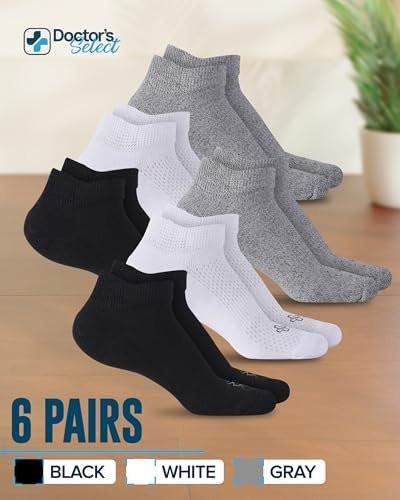 Doctor's Select Viscose Bamboo Ankle Diabetic Socks for Women and Men - 6 Pairs | Diabetic Socks for Men 9-12 | Moisture Wicking | Gray - görsel 12