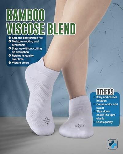 Doctor's Select Viscose Bamboo Ankle Diabetic Socks - 6 Pairs | Unisex Adult, White, Large