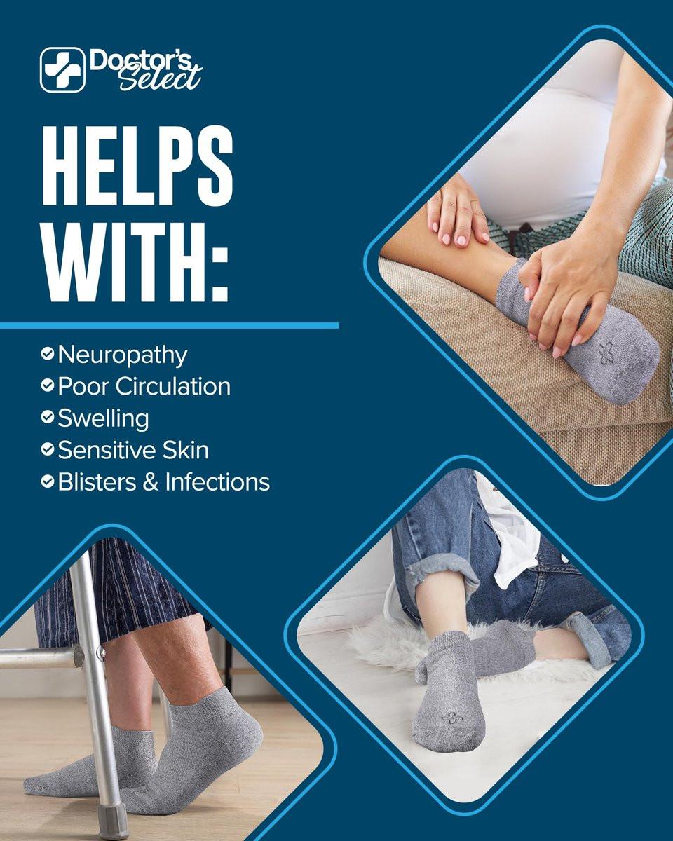 Doctor's Select Viscose Bamboo Ankle Diabetic Socks for Women and Men - 6 Pairs | Diabetic Socks for Men 9-12 | Moisture Wicking | Gray - görsel 6