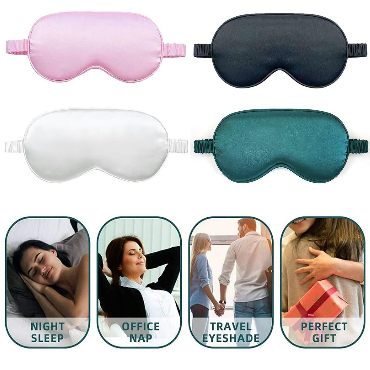 10 Pack Sleep Mask, Silk Eye Mask for Night Sleeping, Office, Travel, Party Games, Suitable for Men/Women (White) - görsel 9