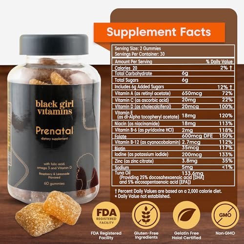 Black Girl Vitamins - Prenatal Gummies for Women with Folate for Bone Health Support, Gluten-Free, Raspberry-Lemonade, 60ct - görsel 4
