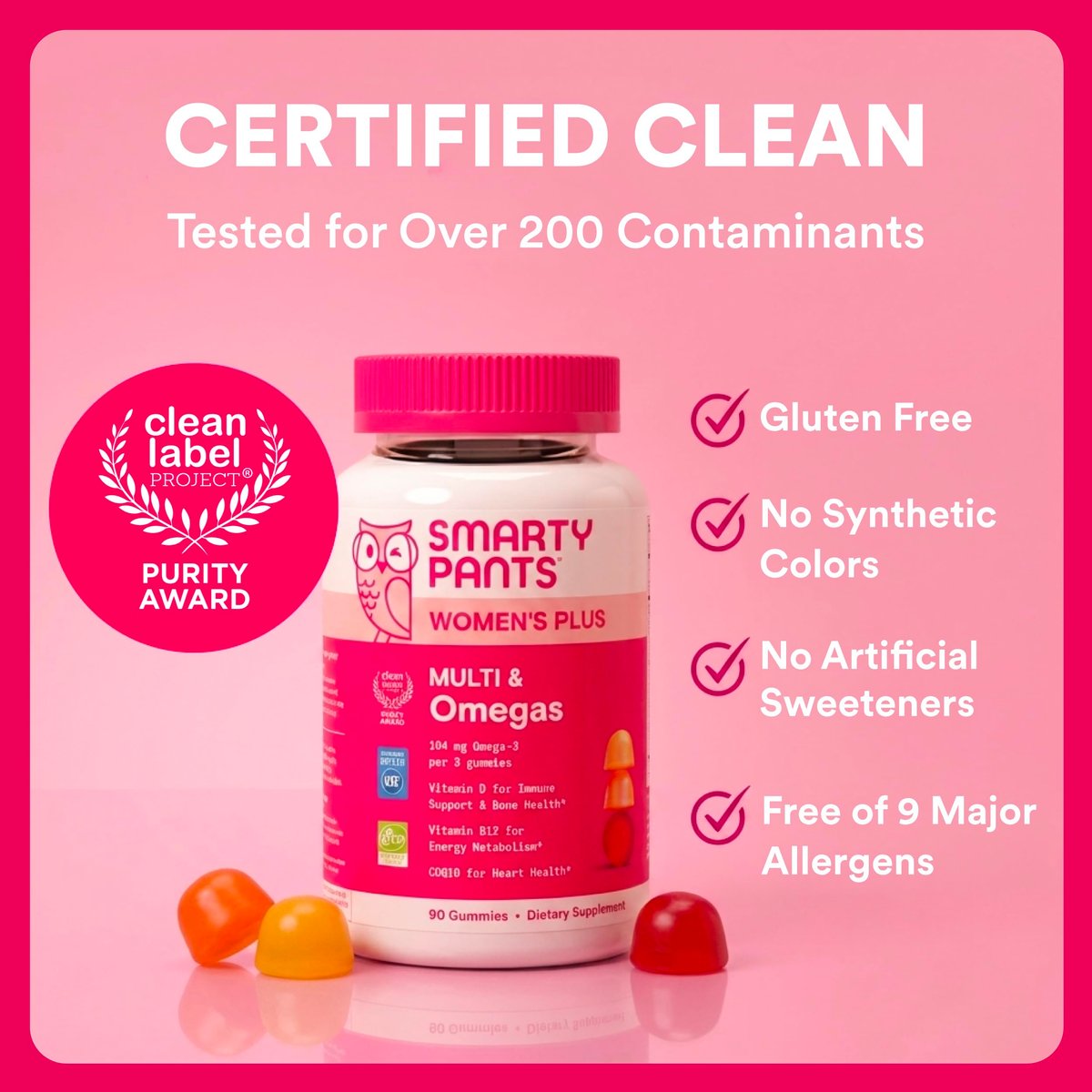 SmartyPants Women's Multivitamin Gummies, Omega 3 DHA/EPA, Methylfolate, CoQ10, Vitamin D3, C, B12, B6, A, K, Zinc, Three Fruit Flavors, 90 Count (30 Day Supply) - görsel 3