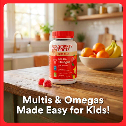 SmartyPants Kids Multivitamin Gummies with Omega 3 DHA/EPA, Vitamins D3, C, B12, B6, A, K, and Zinc, Gluten Free, Clean Label, Three Fruit Flavors, 60 Gummies (30 Day Supply)