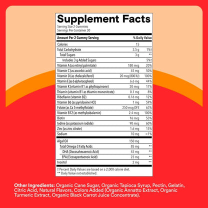 SmartyPants Kids Multivitamin Gummies with Omega 3 DHA/EPA, Vitamins D3, C, B12, B6, A, K, and Zinc, Gluten Free, Clean Label, Three Fruit Flavors, 60 Gummies (30 Day Supply)