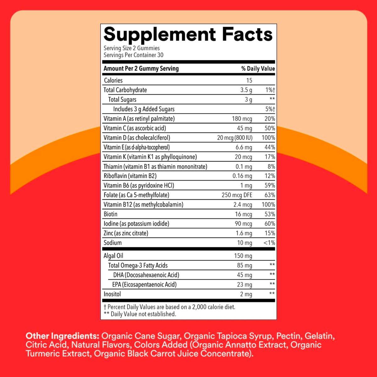 SmartyPants Kids Multivitamin Gummies with Omega 3 DHA/EPA, Vitamins D3, C, B12, B6, A, K, and Zinc, Gluten Free, Clean Label, Three Fruit Flavors, 60 Gummies (30 Day Supply) - görsel 2