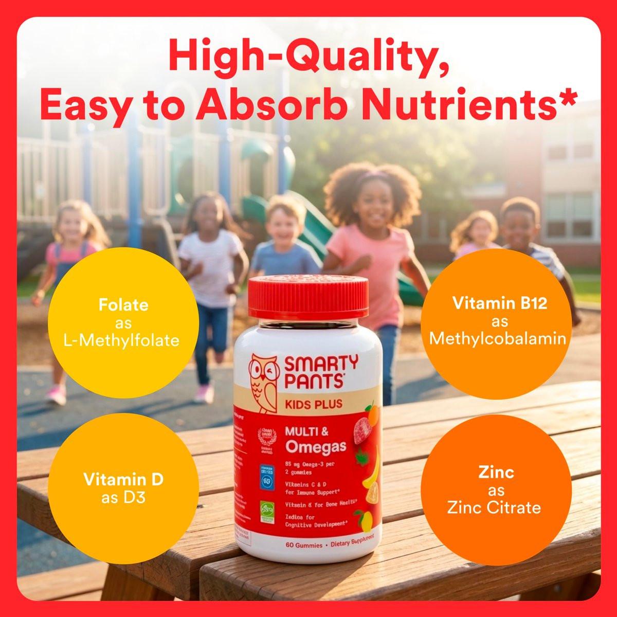 SmartyPants Kids Multivitamin Gummies with Omega 3 DHA/EPA, Vitamins D3, C, B12, B6, A, K, and Zinc, Gluten Free, Clean Label, Three Fruit Flavors, 60 Gummies (30 Day Supply) - görsel 14