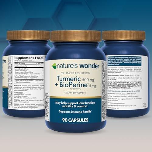 Nature's Wonder Turmeric Supplement with BioPerine - Enhanced Absorption Turmeric Complex 500mg with BioPerine 5mg for Joint Function, Mobility, and Comfort, 90 Vegetarian Turmeric Capsules - görsel 13