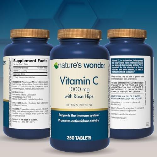 Nature's Wonder Vitamin C 1000 mg with Rose Hips Tablets for Immune Health, 250 Servings, 250 count - görsel 6