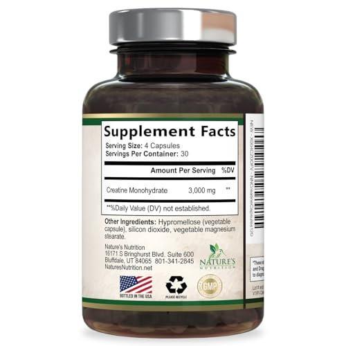 Creatine Monohydrate 3000mg Per Serving – Micronized Creatine Powder Capsules - Supports Lean Muscle, Strength, Energy, & Endurance - Nature's Supplement, Non-GMO, Bottled in USA - 120 Capsules - görsel 12