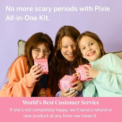 Pixie Period Starter Pads for Teen Girls - Organic Cotton 56ct - Designed for Tweens & Smaller Underwear - Leak-Proof with Wings for Feminine Care - Includes 32ct Mini & 24ct Regular Pads with Wipes - görsel 4