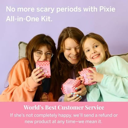 Pixie Period Starter Pads for Teen Girls - Organic Cotton 56ct - Designed for Tweens & Smaller Underwear - Leak-Proof with Wings for Feminine Care - Includes 32ct Mini & 24ct Regular Pads with Wipes