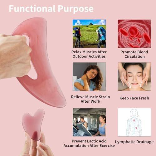 FDKJEJC Body Gua Sha Tool - Large Natural Resin Cellulite Guasha for Body, Back, Legs & Face - Lymphatic Drainage & Body Shaping (Pink) - görsel 12