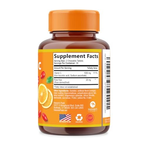 Vitamin C 1000mg Per Serving - Extra Strength Daily Immune Support with Rose Hips Chewable Supplement - Sugar Free Tasty Orange Flavor - Antioxidant & Collagen Support - USA Bottled - 60 Tablets - görsel 13