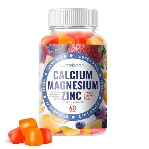 NutraPep Calcium Magnesium Zinc Supplement Gummies - with Vitamin D3 K2 Magnesium Glycinate - Orange Berry Flavored Vegan Sugar-Free Gluten Free Chewable for Men Women Kids - görsel 10