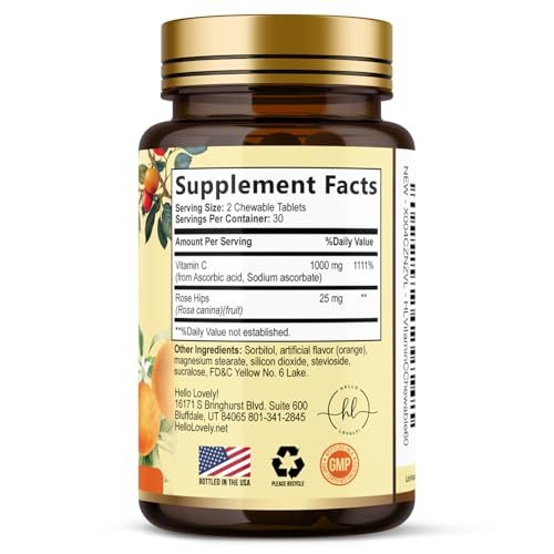 Vitamin C 1000mg Per Serving - Extra Strength with Rose Hips Bioflavonoids - Sugar Free Vitamin C Chewable Pills, Vit C Supplement for Immune Support & Antioxidant, USA Bottled - 60 Chewable Tablets - görsel 18
