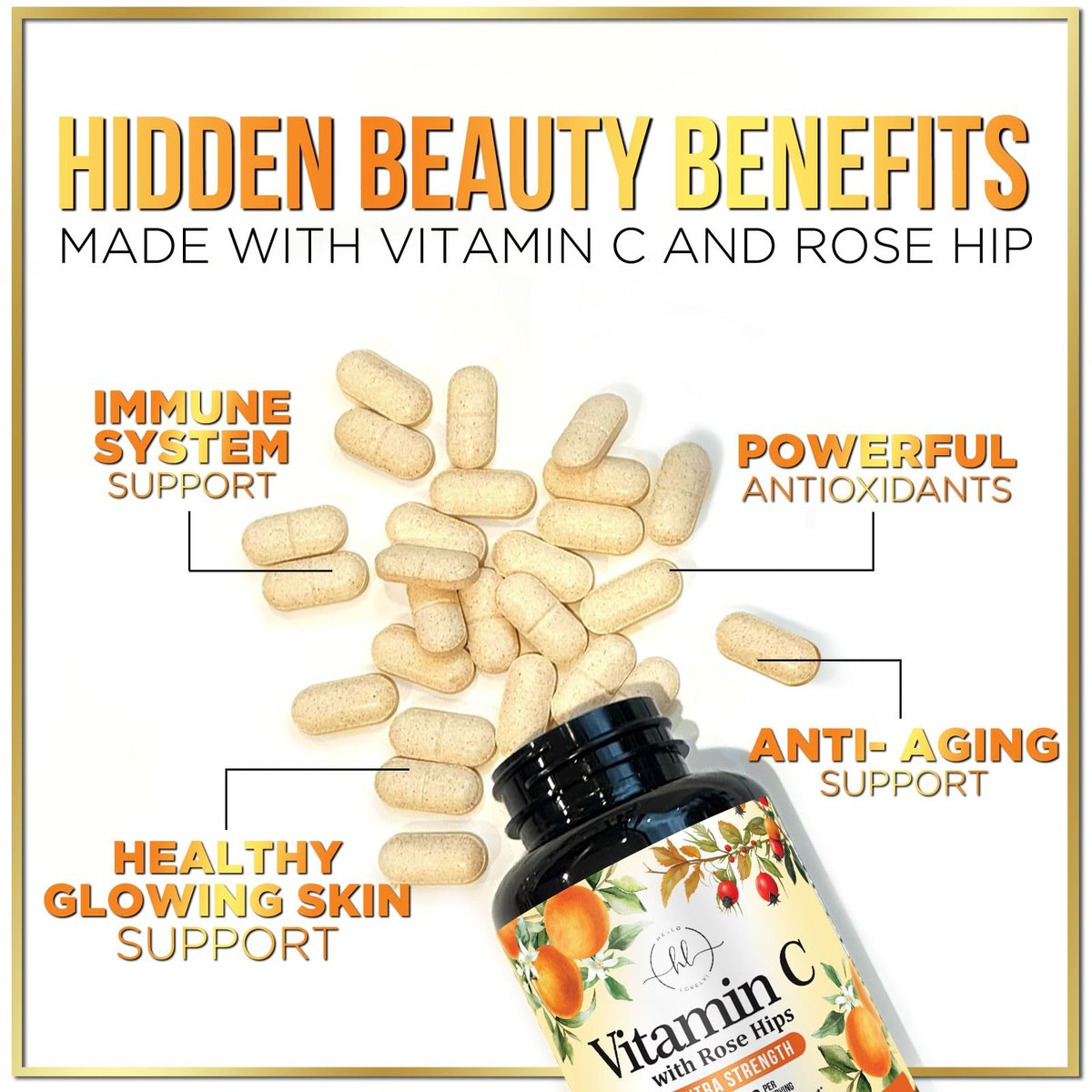 Vitamin C 1000mg Per Serving - Extra Strength with Rose Hips Bioflavonoids - Sugar Free Vitamin C Chewable Pills, Vit C Supplement for Immune Support & Antioxidant, USA Bottled - 60 Chewable Tablets - görsel 9