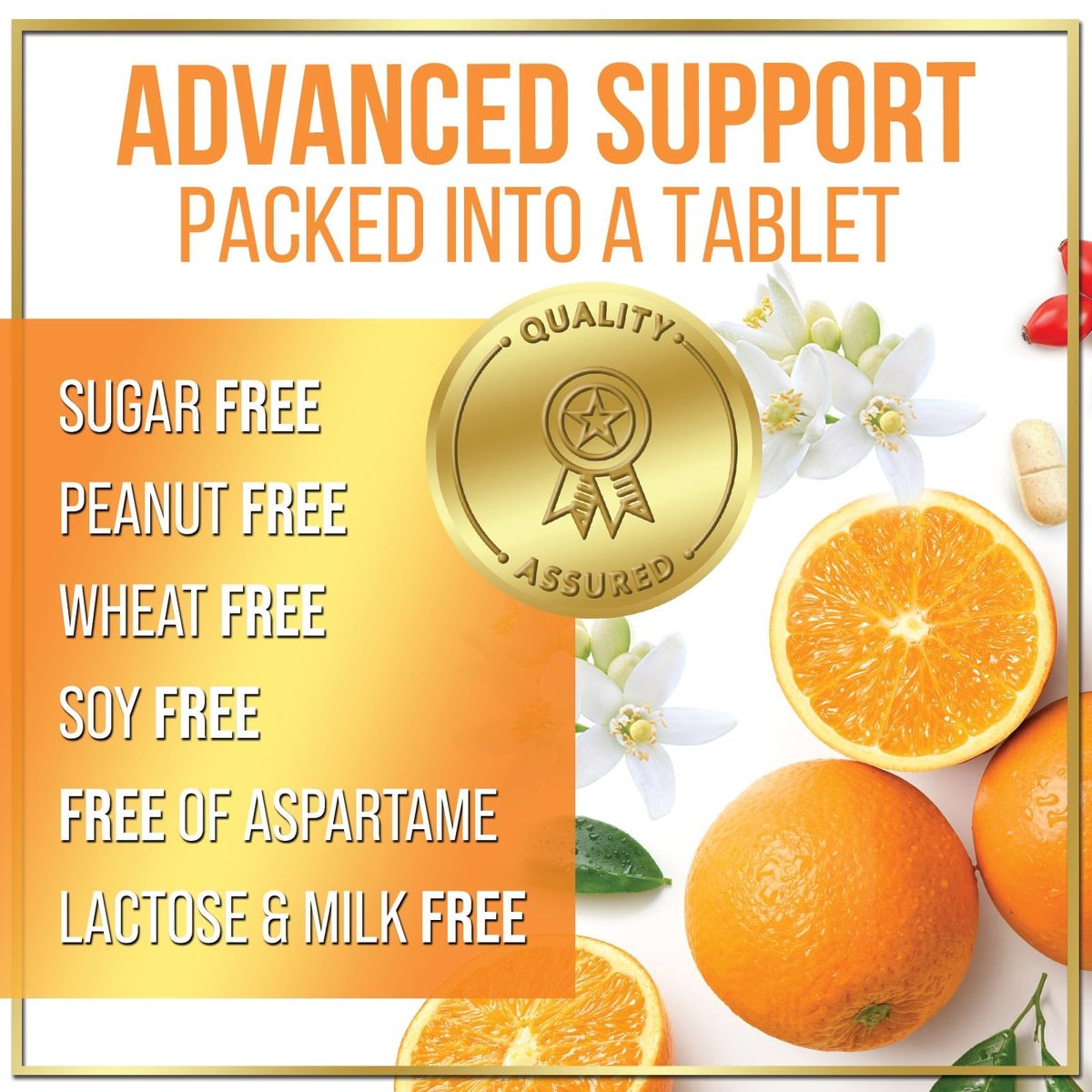 Vitamin C 1000mg Per Serving - Extra Strength with Rose Hips Bioflavonoids - Sugar Free Vitamin C Chewable Pills, Vit C Supplement for Immune Support & Antioxidant, USA Bottled - 60 Chewable Tablets - görsel 11